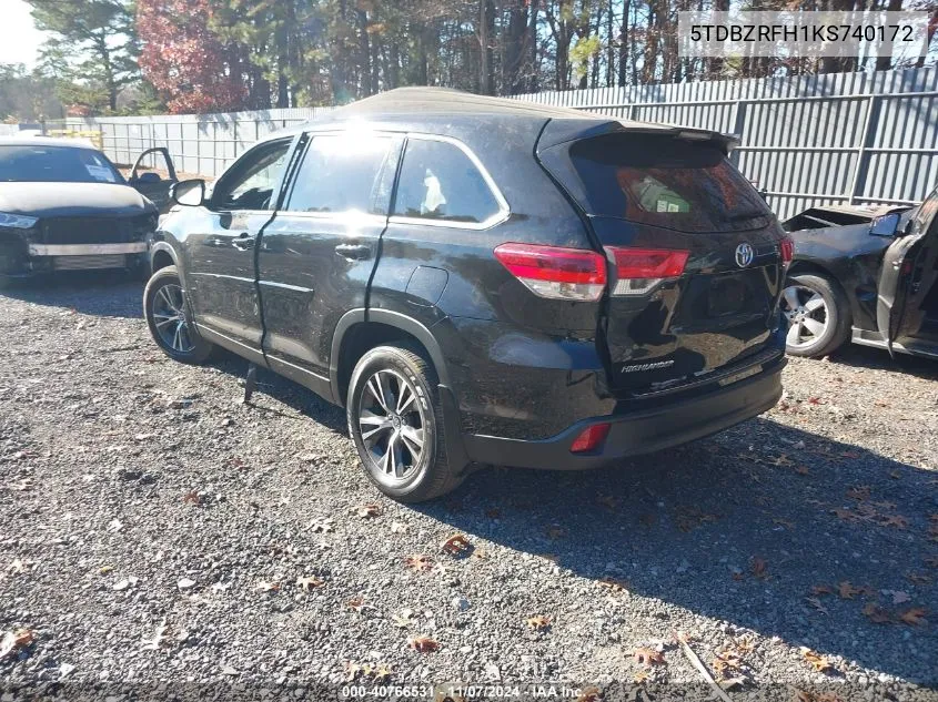 2019 Toyota Highlander Le VIN: 5TDBZRFH1KS740172 Lot: 40766531