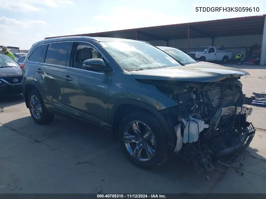 2019 Toyota Highlander Hybrid Limited Platinum VIN: 5TDDGRFH3KS059610 Lot: 40785310