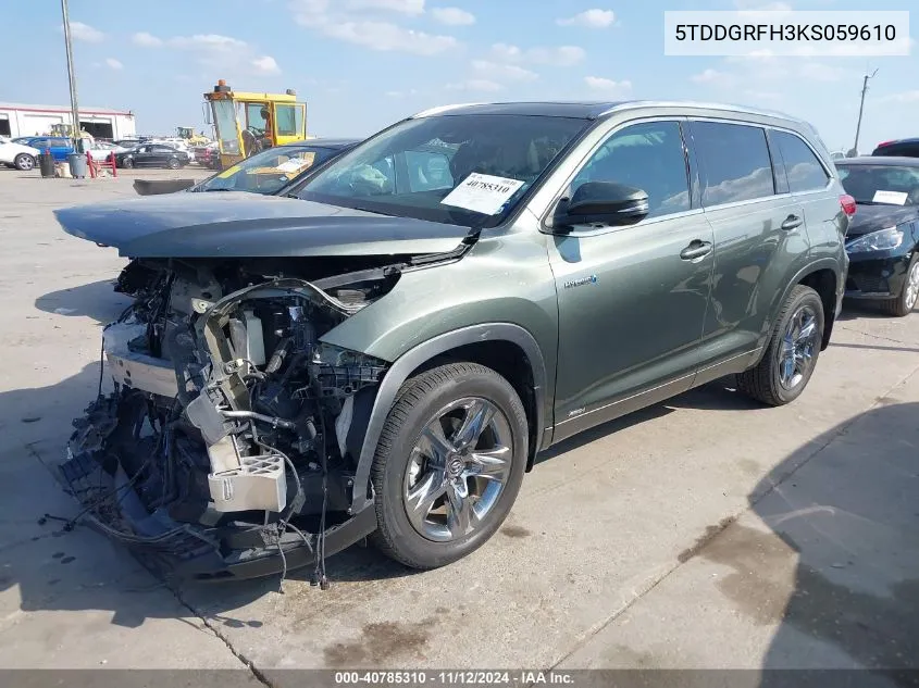 2019 Toyota Highlander Hybrid Limited Platinum VIN: 5TDDGRFH3KS059610 Lot: 40785310