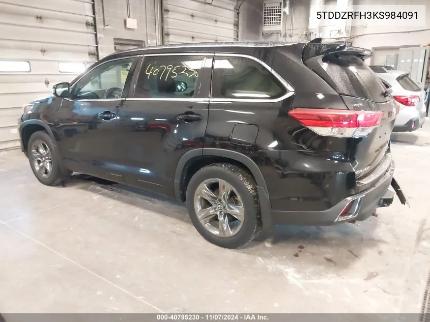 5TDDZRFH3KS984091 2019 Toyota Highlander Limited Platinum