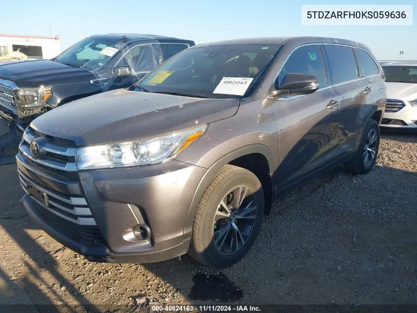 2019 Toyota Highlander Le VIN: 5TDZARFH0KS059636 Lot: 40824163