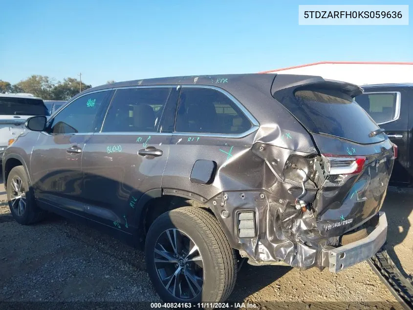 2019 Toyota Highlander Le VIN: 5TDZARFH0KS059636 Lot: 40824163