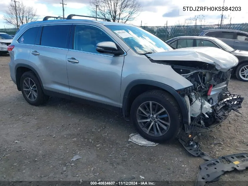 2019 Toyota Highlander Xle VIN: 5TDJZRFH0KS584203 Lot: 40834607