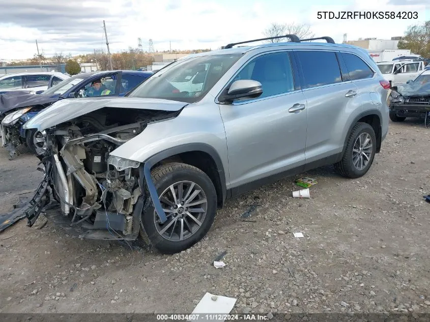 2019 Toyota Highlander Xle VIN: 5TDJZRFH0KS584203 Lot: 40834607