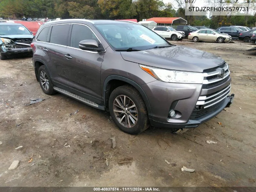 2019 Toyota Highlander Xle VIN: 5TDJZRFH0KS579731 Lot: 40837574