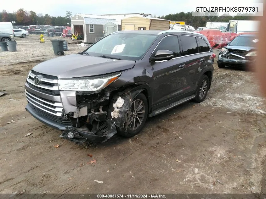 2019 Toyota Highlander Xle VIN: 5TDJZRFH0KS579731 Lot: 40837574