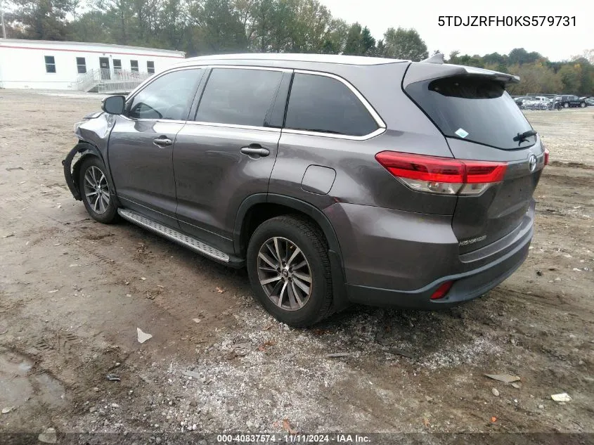 2019 Toyota Highlander Xle VIN: 5TDJZRFH0KS579731 Lot: 40837574