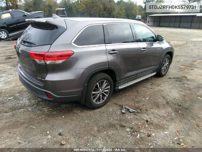 2019 Toyota Highlander Xle VIN: 5TDJZRFH0KS579731 Lot: 40837574