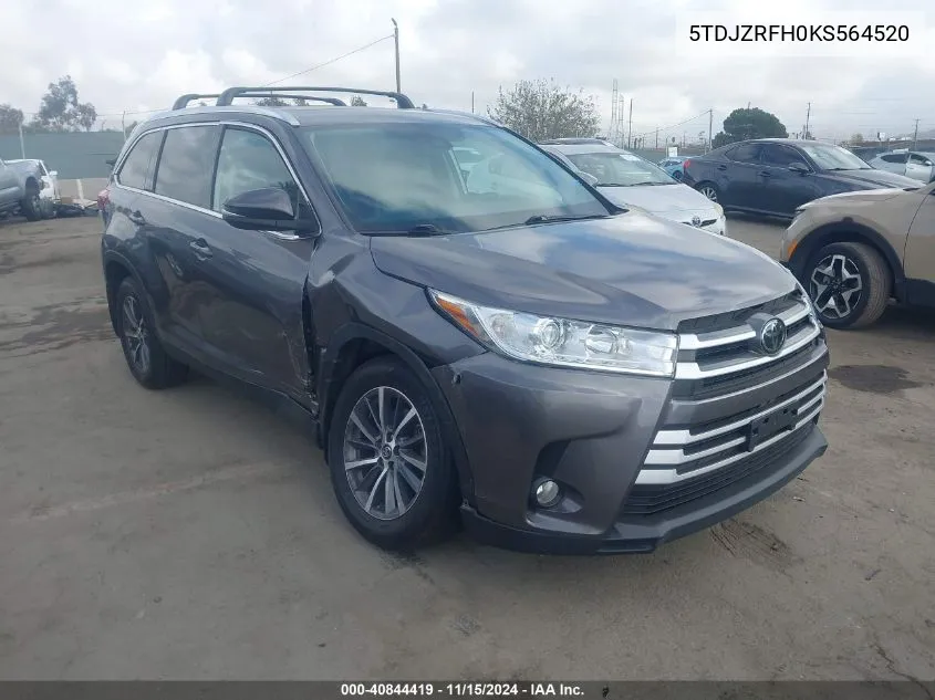 2019 Toyota Highlander Xle VIN: 5TDJZRFH0KS564520 Lot: 40844419