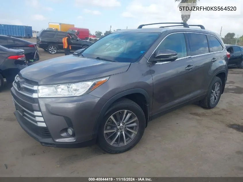 2019 Toyota Highlander Xle VIN: 5TDJZRFH0KS564520 Lot: 40844419