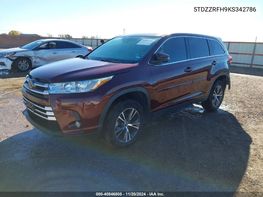 2019 Toyota Highlander Le Plus VIN: 5TDZZRFH9KS342786 Lot: 40846805