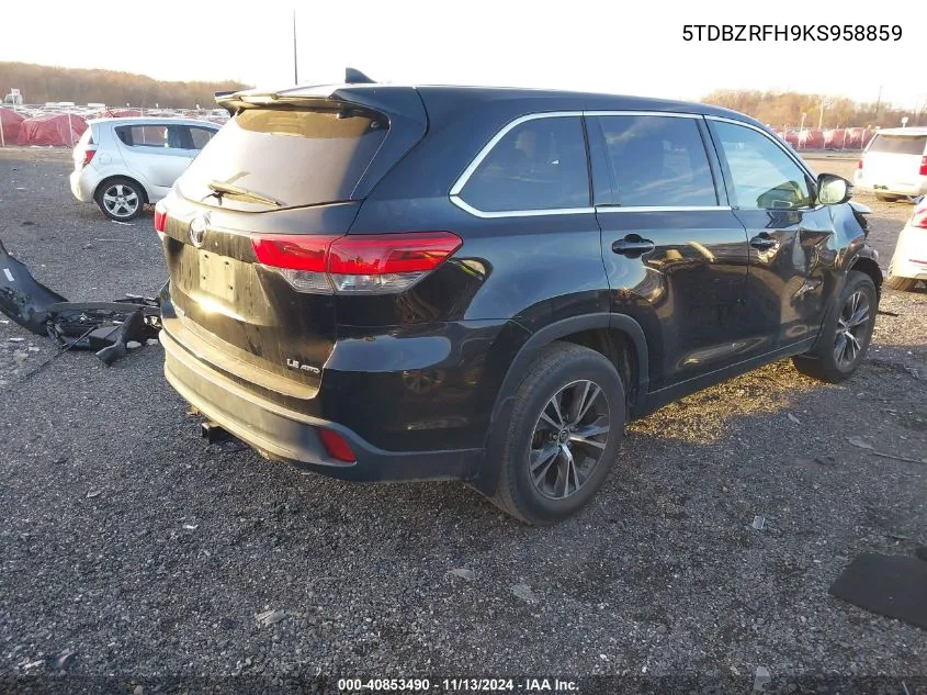 2019 Toyota Highlander Le Plus VIN: 5TDBZRFH9KS958859 Lot: 40853490