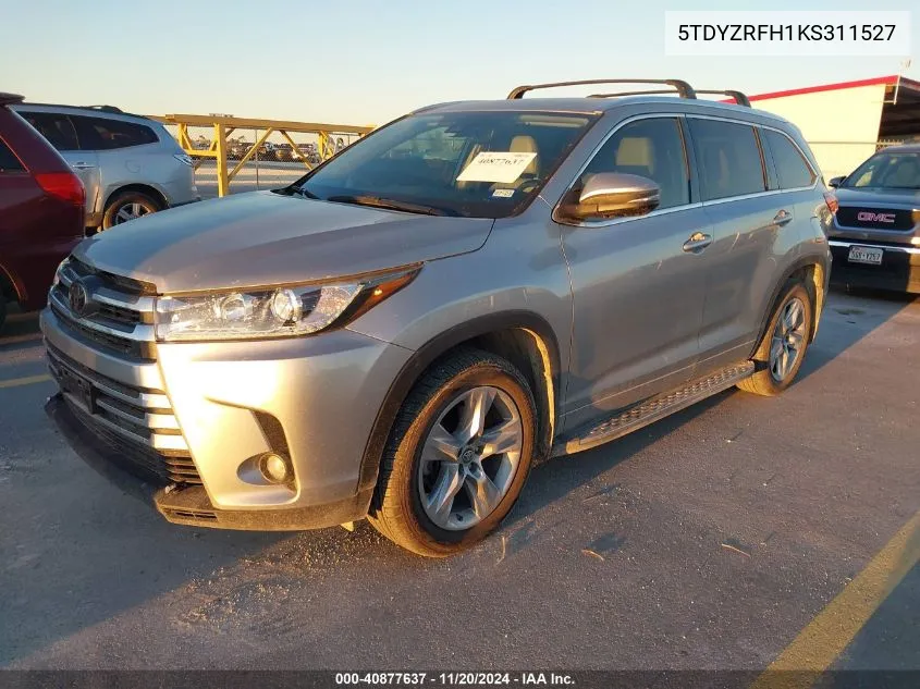 2019 Toyota Highlander Limited VIN: 5TDYZRFH1KS311527 Lot: 40877637