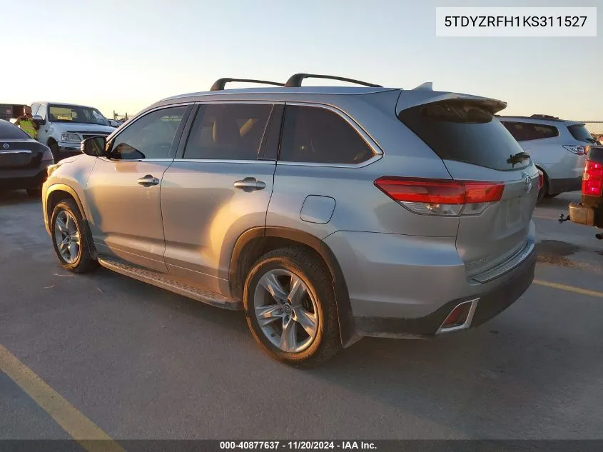 2019 Toyota Highlander Limited VIN: 5TDYZRFH1KS311527 Lot: 40877637