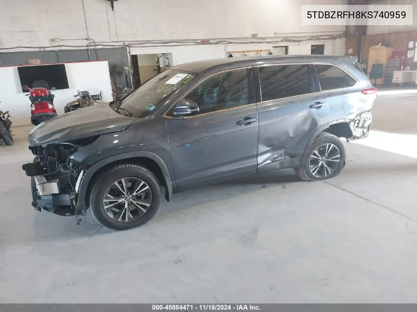 2019 Toyota Highlander Le VIN: 5TDBZRFH8KS740959 Lot: 40884471