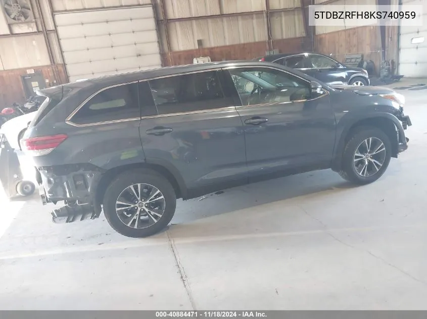 2019 Toyota Highlander Le VIN: 5TDBZRFH8KS740959 Lot: 40884471