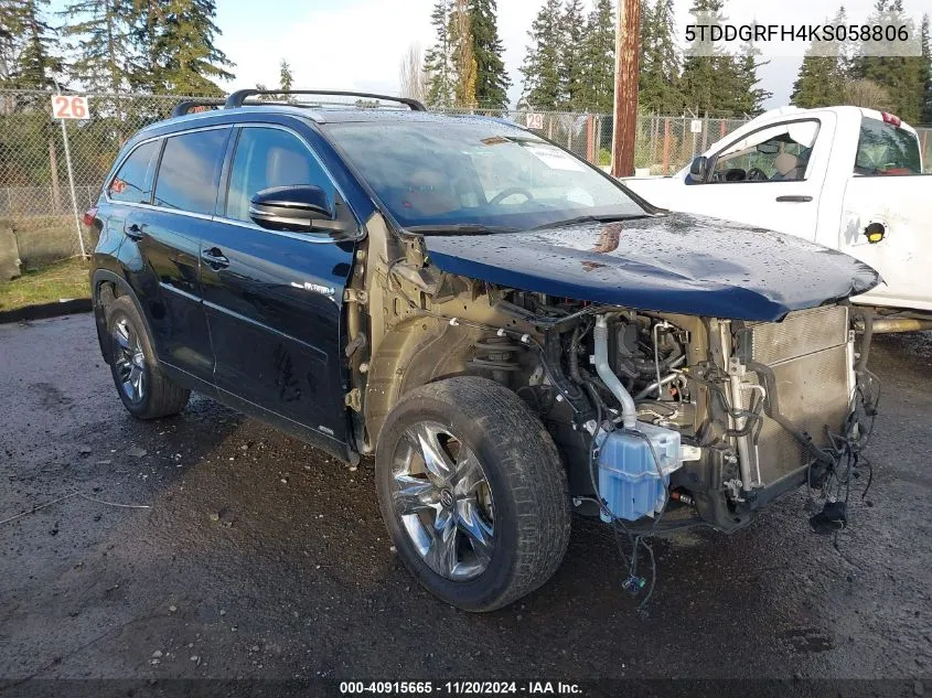 2019 Toyota Highlander Hybrid Limited Platinum VIN: 5TDDGRFH4KS058806 Lot: 40915665