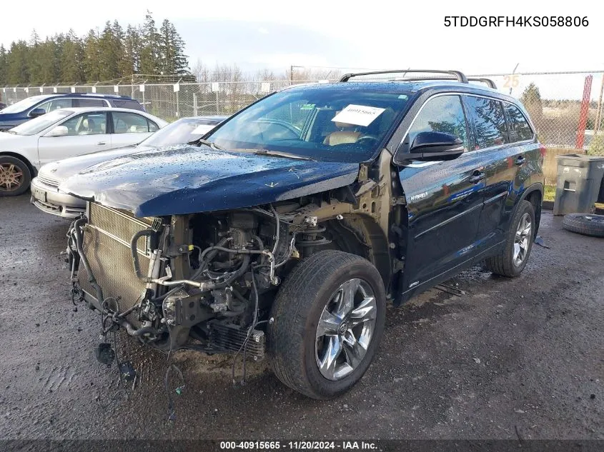 2019 Toyota Highlander Hybrid Limited Platinum VIN: 5TDDGRFH4KS058806 Lot: 40915665