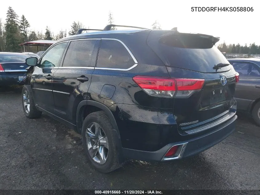 2019 Toyota Highlander Hybrid Limited Platinum VIN: 5TDDGRFH4KS058806 Lot: 40915665