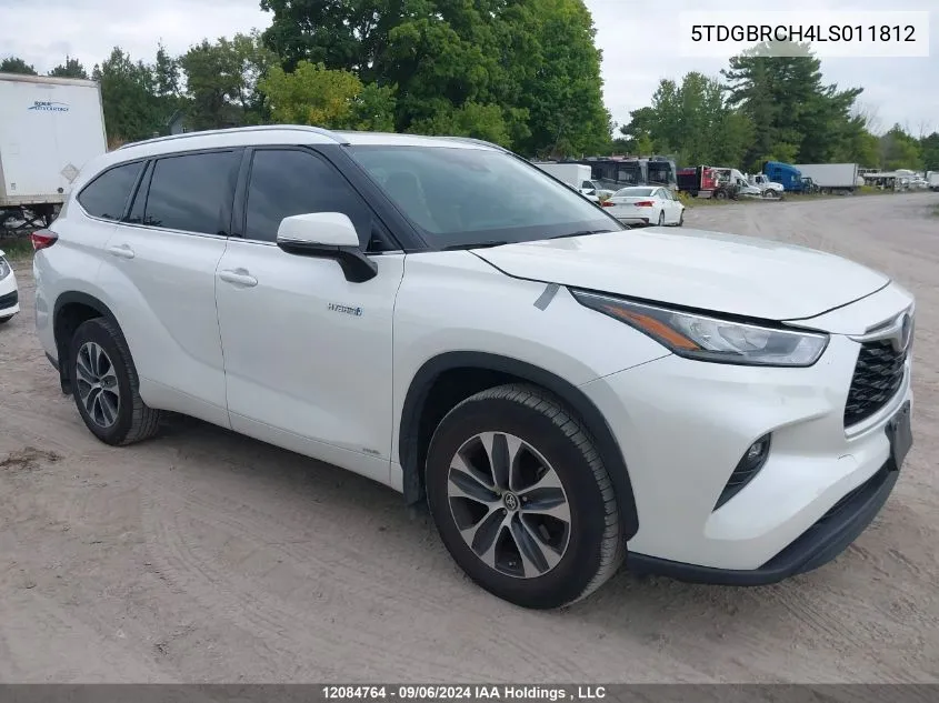 2020 Toyota Highlander Hybrid Xle VIN: 5TDGBRCH4LS011812 Lot: 12084764