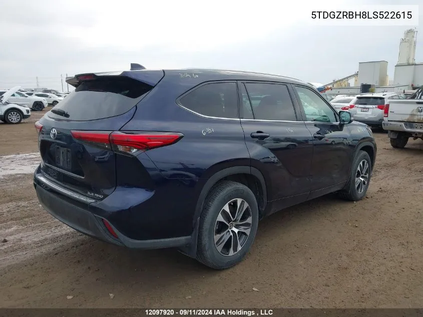 2020 Toyota Highlander Xle VIN: 5TDGZRBH8LS522615 Lot: 12097920