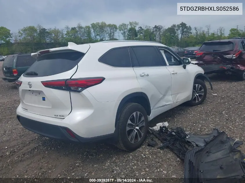 2020 Toyota Highlander Xle VIN: 5TDGZRBHXLS052586 Lot: 39392877