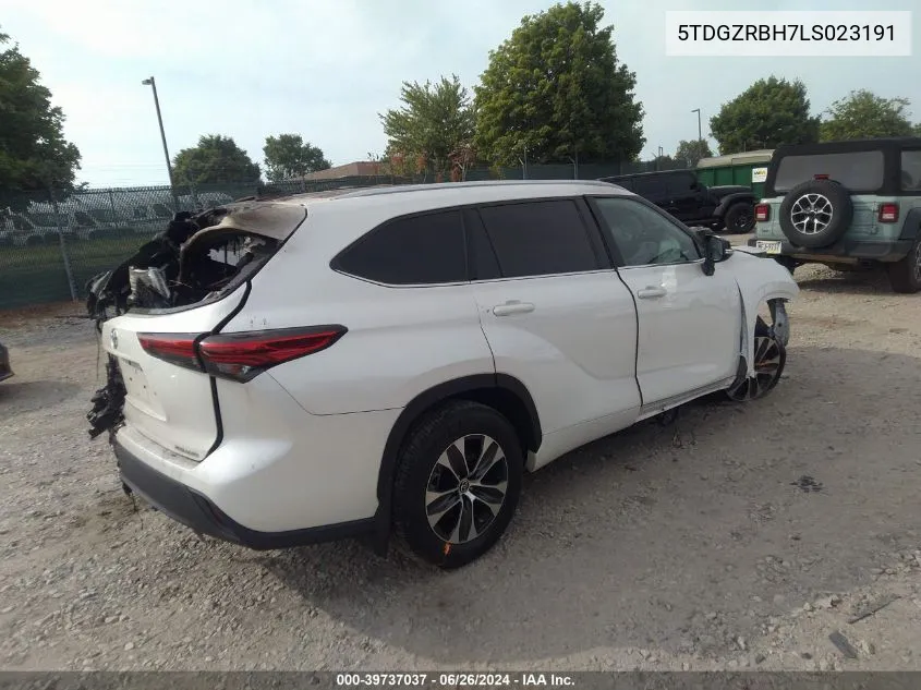 2020 Toyota Highlander Xle VIN: 5TDGZRBH7LS023191 Lot: 39737037