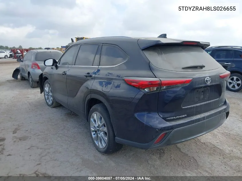 2020 Toyota Highlander Limited VIN: 5TDYZRAH8LS026655 Lot: 39804057