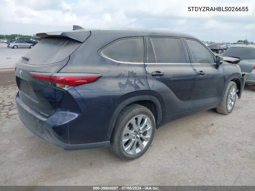 2020 Toyota Highlander Limited VIN: 5TDYZRAH8LS026655 Lot: 39804057