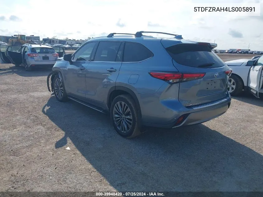 2020 Toyota Highlander Limited/Platinum VIN: 5TDFZRAH4LS005891 Lot: 39948420