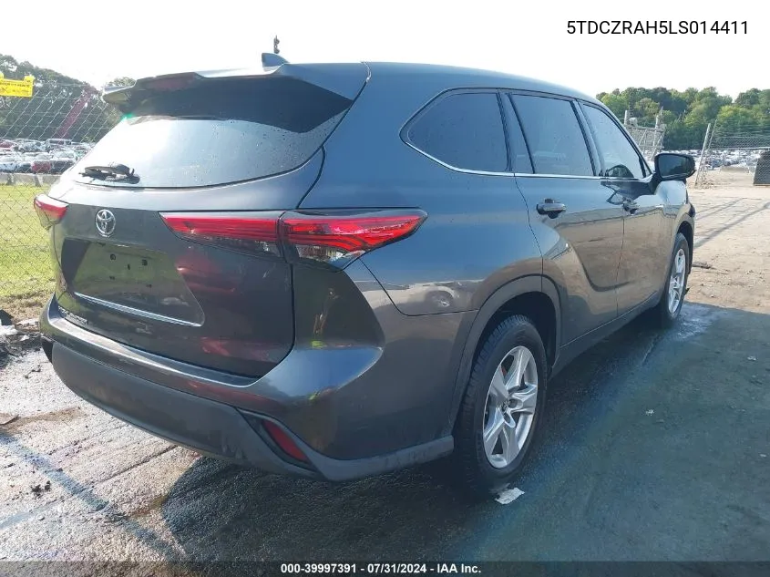 2020 Toyota Highlander L VIN: 5TDCZRAH5LS014411 Lot: 39997391