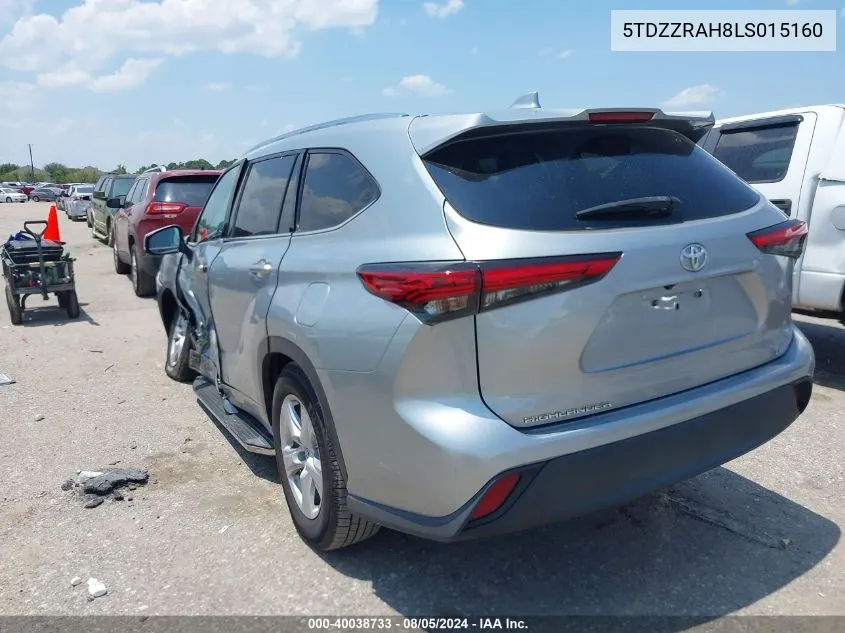 2020 Toyota Highlander Le VIN: 5TDZZRAH8LS015160 Lot: 40038733