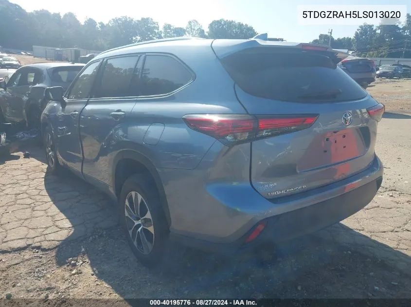 2020 Toyota Highlander Xle VIN: 5TDGZRAH5LS013020 Lot: 40195776