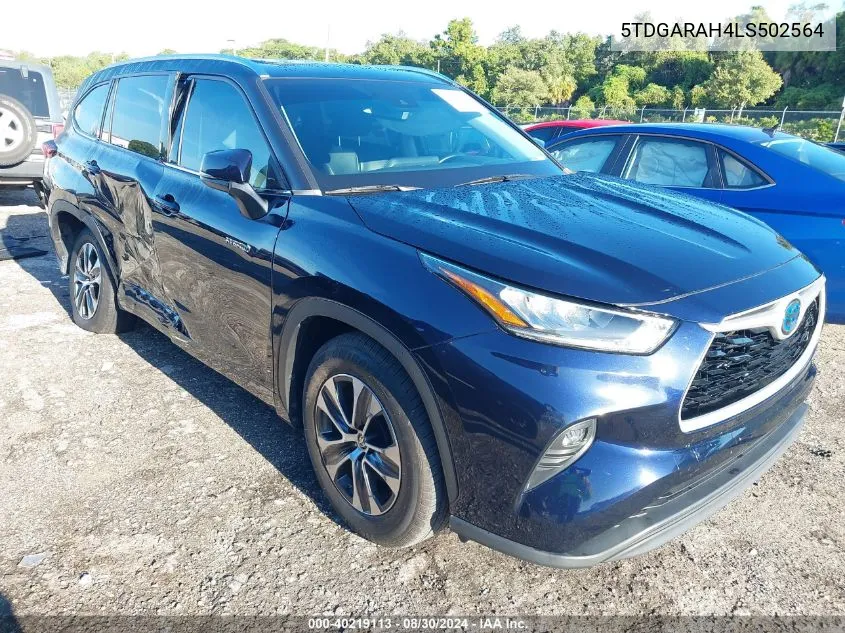 2020 Toyota Highlander Hybrid Xle VIN: 5TDGARAH4LS502564 Lot: 40219113