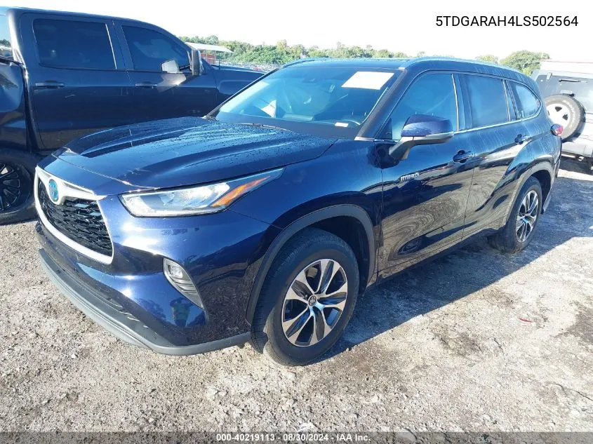 2020 Toyota Highlander Hybrid Xle VIN: 5TDGARAH4LS502564 Lot: 40219113