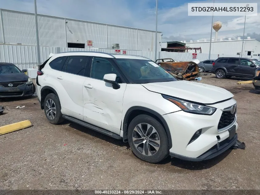 2020 Toyota Highlander Xle VIN: 5TDGZRAH4LS512293 Lot: 40233224