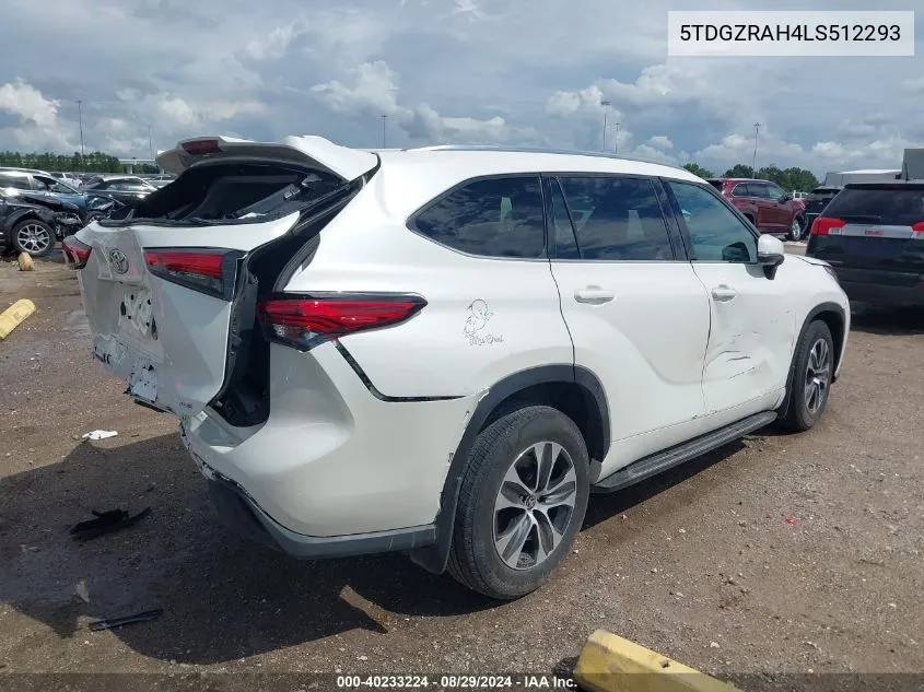 2020 Toyota Highlander Xle VIN: 5TDGZRAH4LS512293 Lot: 40233224