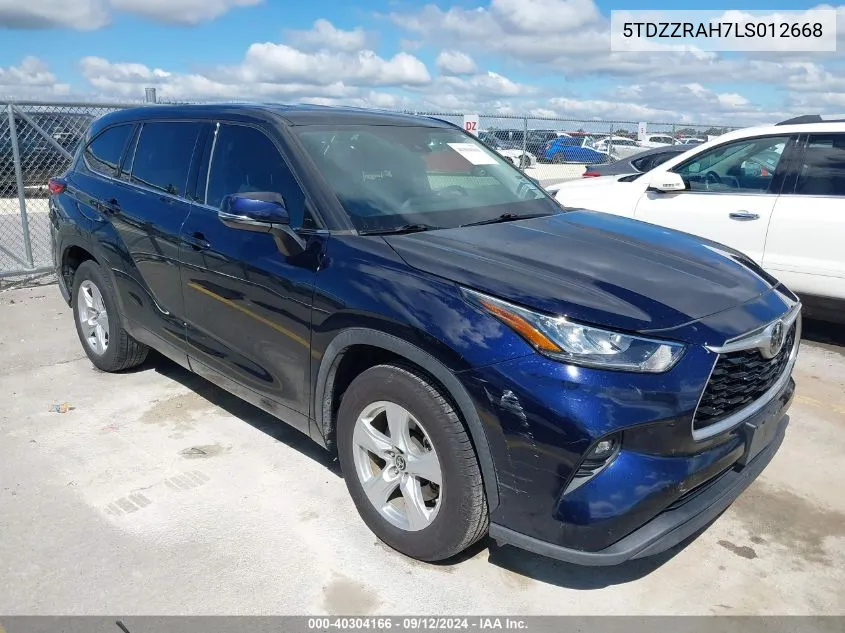 2020 Toyota Highlander L/Le VIN: 5TDZZRAH7LS012668 Lot: 40304166