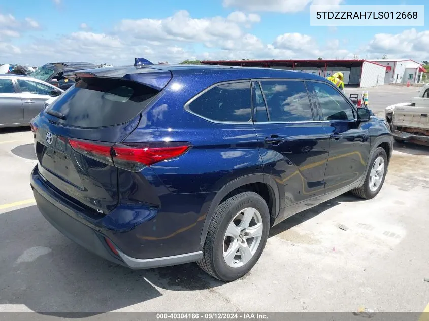 5TDZZRAH7LS012668 2020 Toyota Highlander L/Le