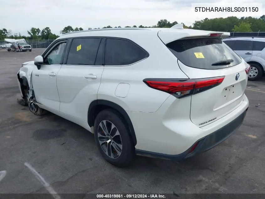 2020 Toyota Highlander Hybrid Xle VIN: 5TDHARAH8LS001150 Lot: 40319861