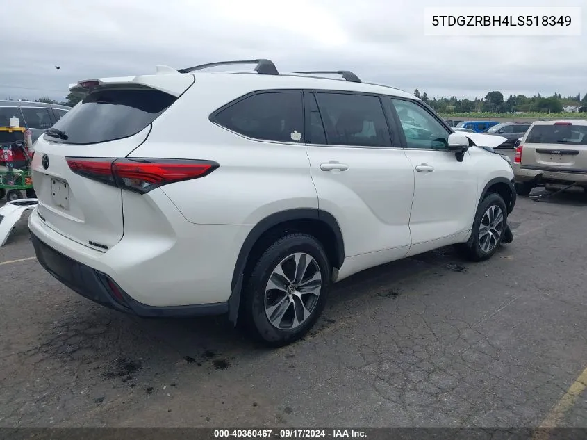 2020 Toyota Highlander Xle VIN: 5TDGZRBH4LS518349 Lot: 40350467