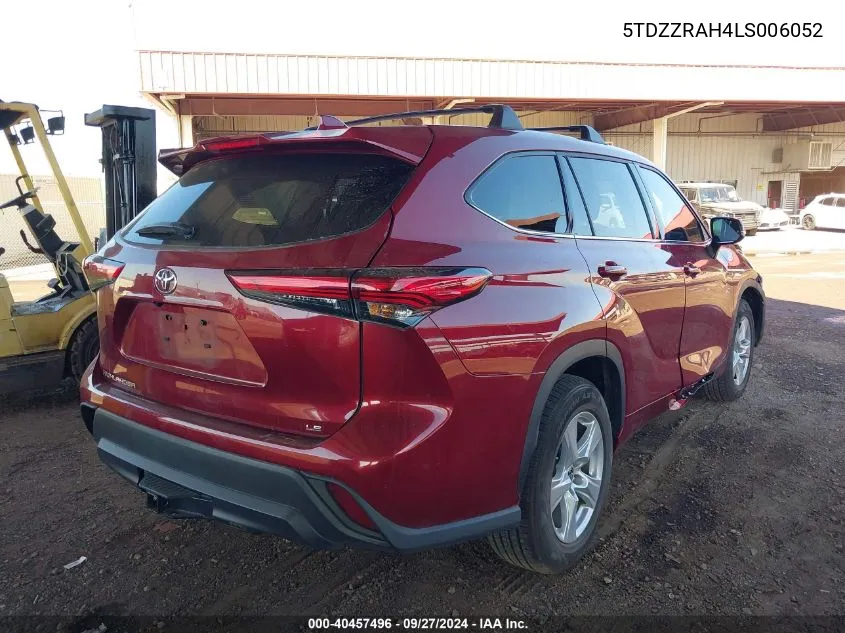 2020 Toyota Highlander Le VIN: 5TDZZRAH4LS006052 Lot: 40457496