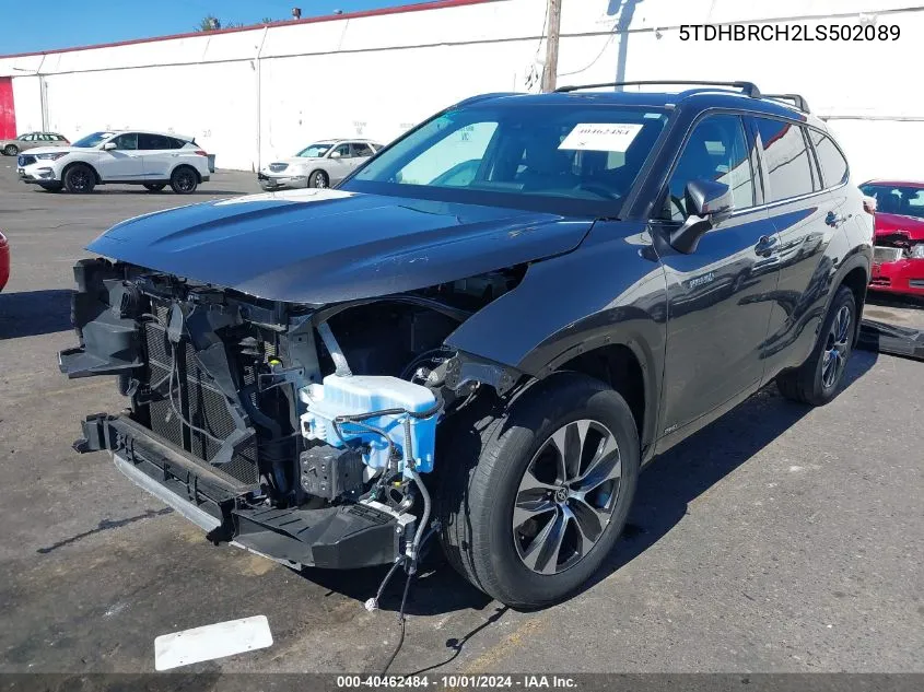 2020 Toyota Highlander Hybrid Xle VIN: 5TDHBRCH2LS502089 Lot: 40462484