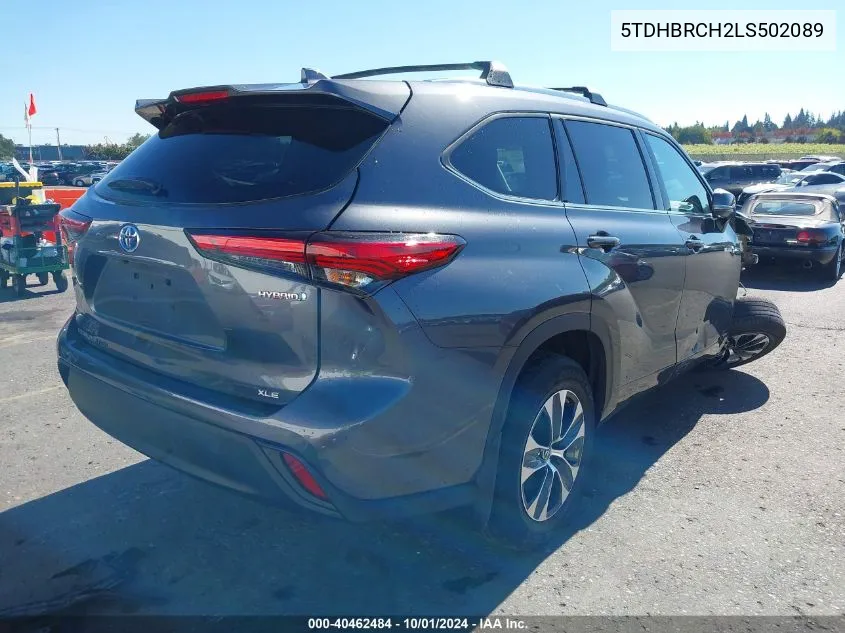 2020 Toyota Highlander Hybrid Xle VIN: 5TDHBRCH2LS502089 Lot: 40462484