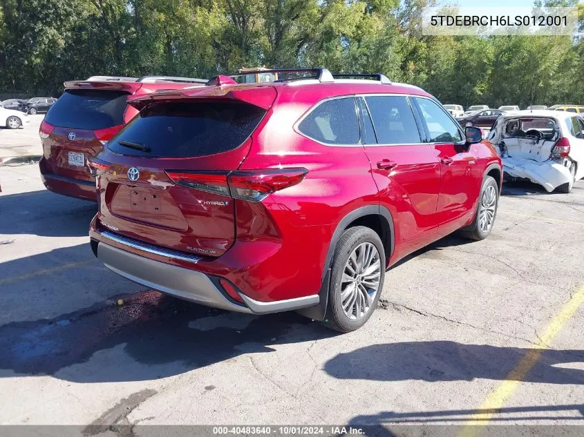 2020 Toyota Highlander Hybrid Platinum VIN: 5TDEBRCH6LS012001 Lot: 40483640