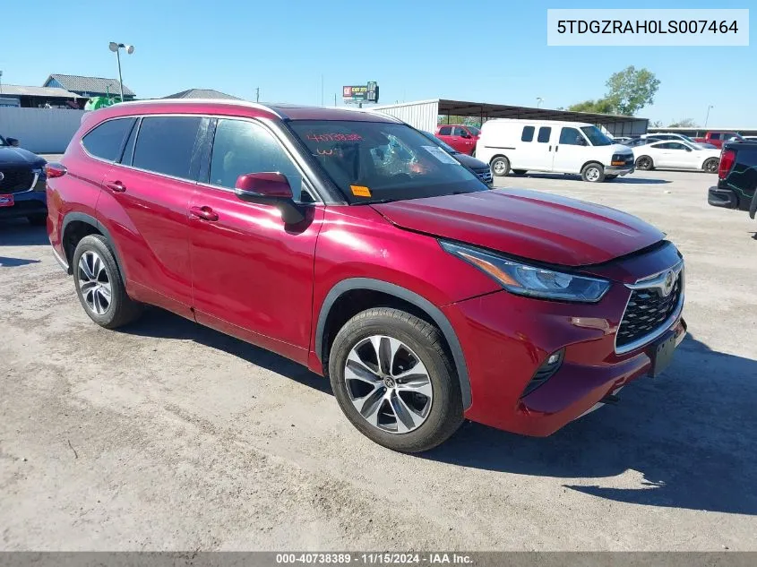 2020 Toyota Highlander Xle VIN: 5TDGZRAH0LS007464 Lot: 40738389