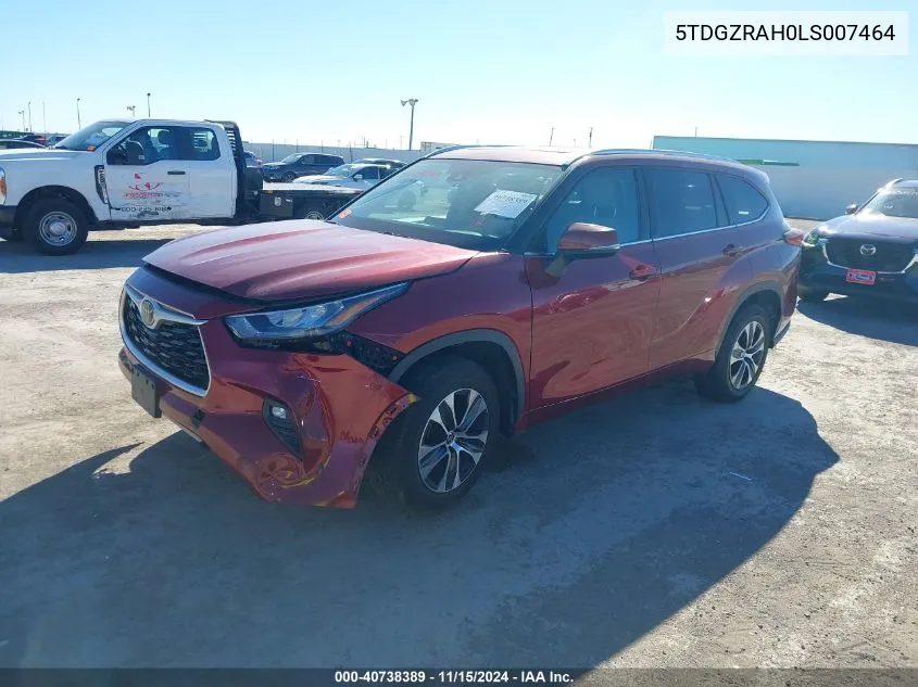 2020 Toyota Highlander Xle VIN: 5TDGZRAH0LS007464 Lot: 40738389