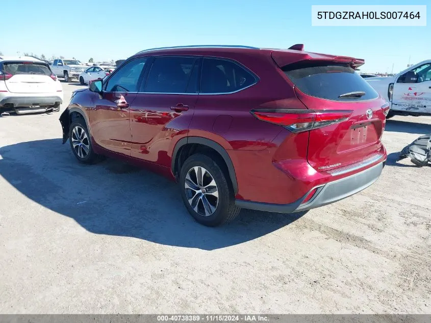 2020 Toyota Highlander Xle VIN: 5TDGZRAH0LS007464 Lot: 40738389