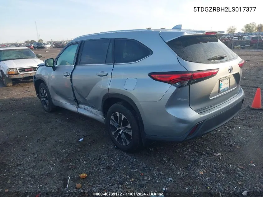 5TDGZRBH2LS017377 2020 Toyota Highlander Xle