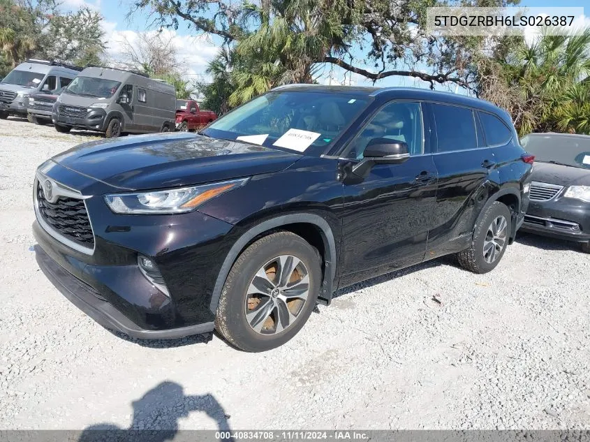 2020 Toyota Highlander Xle VIN: 5TDGZRBH6LS026387 Lot: 40834708